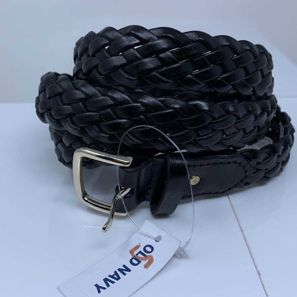 Old Navy Womens Size M/L (8-14) Black Braided Faux Leather 1" Belt‎ NWT